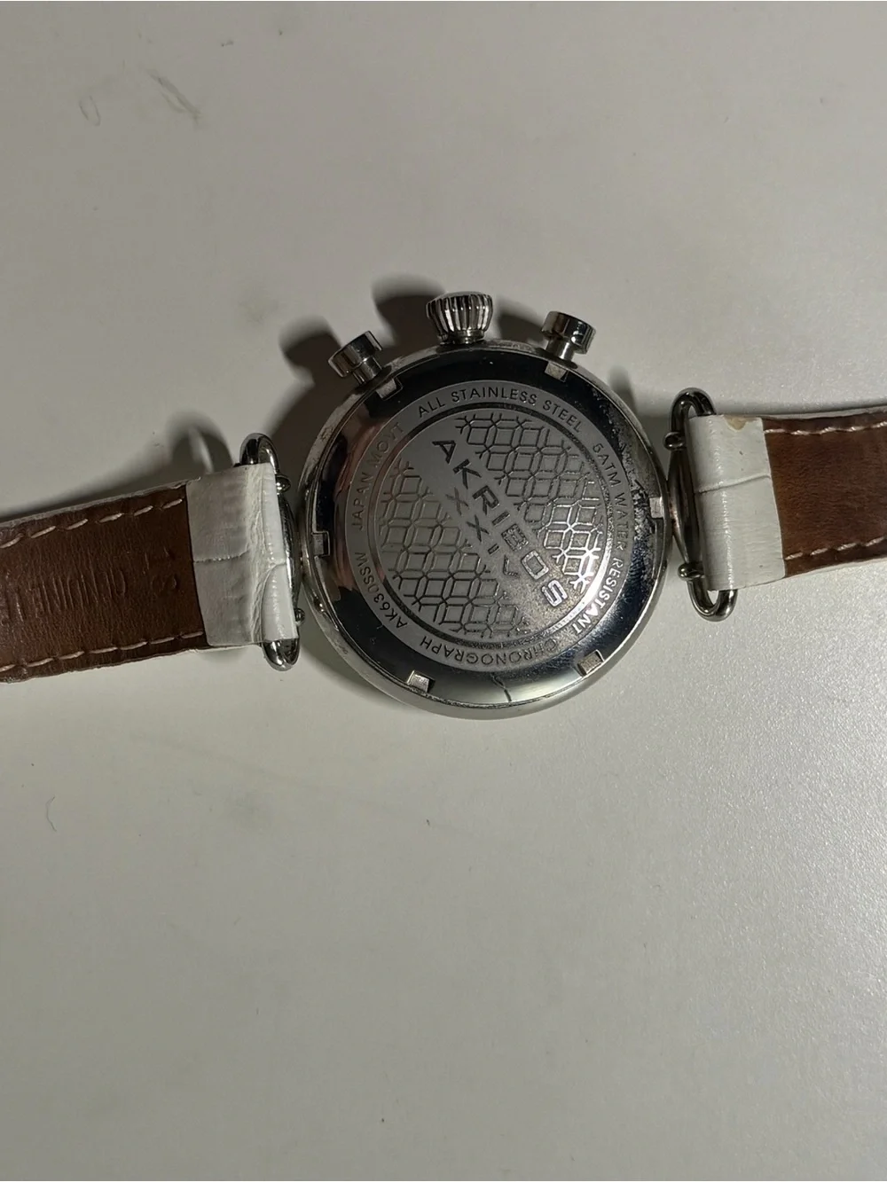 Akribos XXIV Women’s Chronograph Watch White Leather Strap